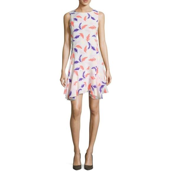 CeCe Dresses & Skirts - NWOT CeCe Delaney Sleeveless Flounce Hem Feather Print Dress Women's Size 6